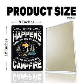 Cartel decorativo de metal con texto en inglés "What Happens Around The Campfire Stays Around The Campfire Stays Around The Campfire (20,3 x 30,4 cm) para decoración de pared