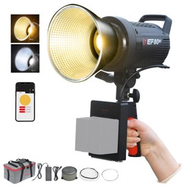 JINBEI EF-80BI 80W COB Bi-Color LED Video Light, Bi-Color 2700K-6500K Continuous Light Bowens Mount Handheld Spotlight, CRI97+/TLCI98+, 9 Lighting Effects, Bluetooth APP Control