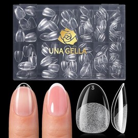 UNA GELLA Uñas Postizas De Gel Almendradas Extra Cortas, 216 Unidades, Preformadas, Tamaño Xs, Cobertura Completa, A Presión, Semimate, Transparentes,