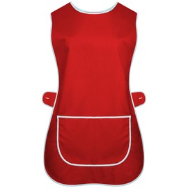 INDX Clothing Ladies Womens Tabard Kitchen Cleaning Chef Overall Catering Tabbard Apron with Pocket Side Button Fastening Plus Big Size S to 3XL (Red, XXOS / 2XL)