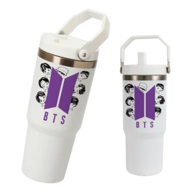 Termo Alto Acero Inoxidable Integrantes Bts Kpop 900 Ml Blanco