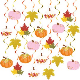 20Pcs Fall Thanksgiving Hanging Swirl Decorations, Autumn Pumpkin Maple Leaf Hanging Foil Hanging Streamers, Fall Themed Door Ceiling Decoration Party Supplies for Thanksgiving Party Hanging Decor