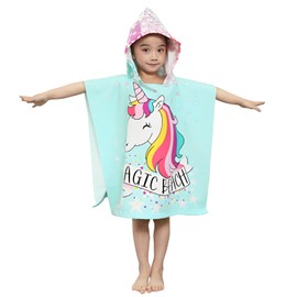 Children's Bath Towels with Hood, Microfibre Poncho Towel Kids Beach Towels Swimming Pool Towel Bath Towel Bath Towel Bathrobe for Girls, Boys Toddlers 2-8 Years Old (Unicorn)