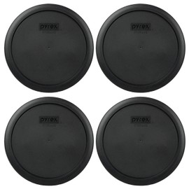 Pyrex 7402-PC 6/7 Cup Black Round Plastic Food Storage Lids - 4 Pack