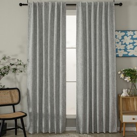 INLINAS 52 x 96 Inch Linen Bamboo Knots Texture Blackout Curtains - 100% Light Blocking, Noise Reducing Triple Layer Fabric Back Tab and Rod Pocket for Bedroom, Set of 2, Light Grey