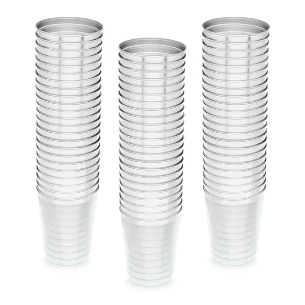 STACKABLES Crystal Clear Hard Plastic Cups with Elegant Silver Rim