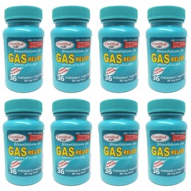 Certiifiedplus 8-PK Simethicone Gas Relief Chewable Tablets 80mg Anti-Gas Bloating 36CT SEALED