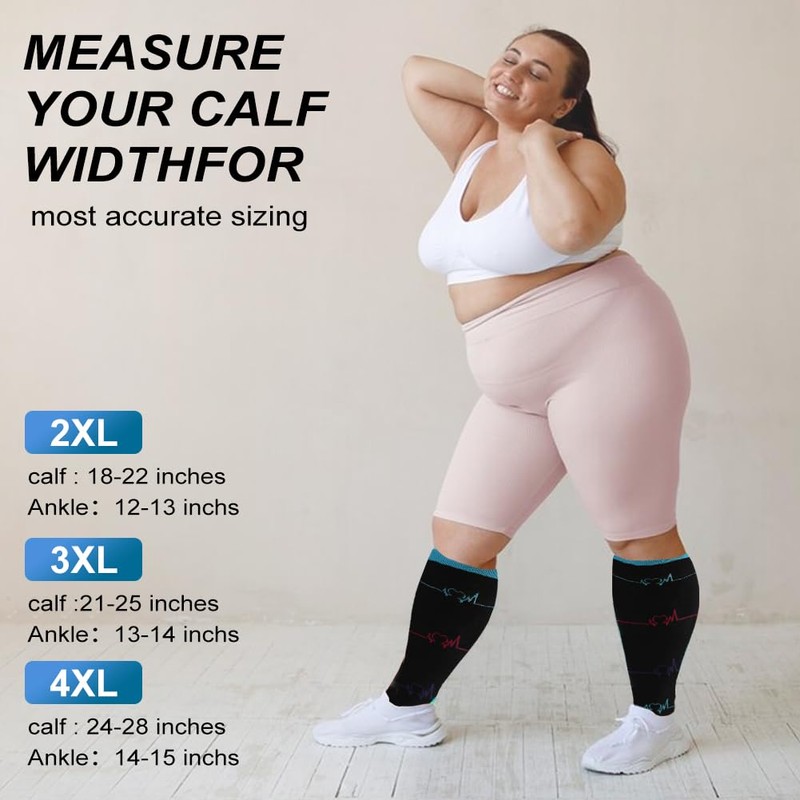 4 Pairs Plus Size Compression Socks for Women & Men,
