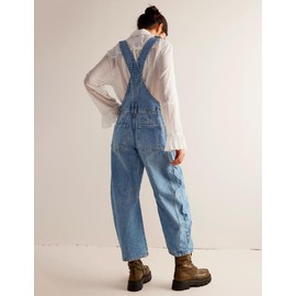 Qazel Vorrlon Denim Overalls for Women Barrel Wide Leg Bib Baggy Jeans Adjustable Denim Romper Stretch Jumpsuit Y2K Pants