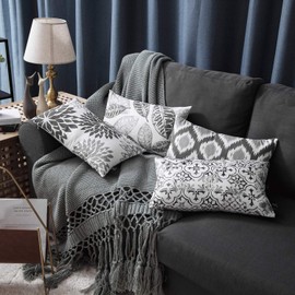 Phantoscope Set of 4 New Living Series Decorative Throw Pillow Case Cushion Cover, Grey, 12 x 20 inches, 30 x 50 cm