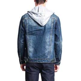 VICTORIOUS Hoodie Layered Distressed Denim Jacket with Removable Hood DK109 - Dark Indigo - 4X-Large