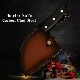 Chef Knife Forged Full Tang Butcher Knife Camping Chef Knife w/ Leather Sheath in Gift Box