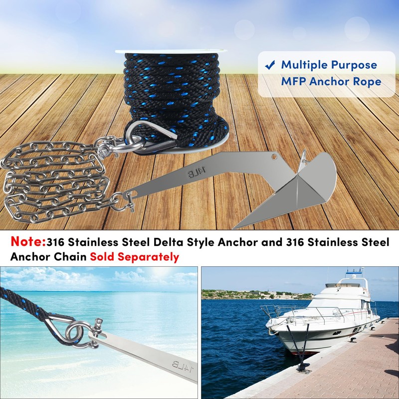 Premium Anchor Rope 50 ft x 3/8 inch, Solid Braid