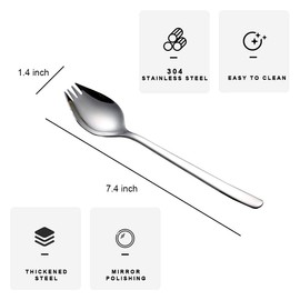 6 Pack Sporks Stainless Steel Forks and Spoons, Muulaii Metal Sporks Fork Spoon Combo for Ice Cream Spoon Salad Forks, Fruit Appetizer Dessert- 7.5 Inch