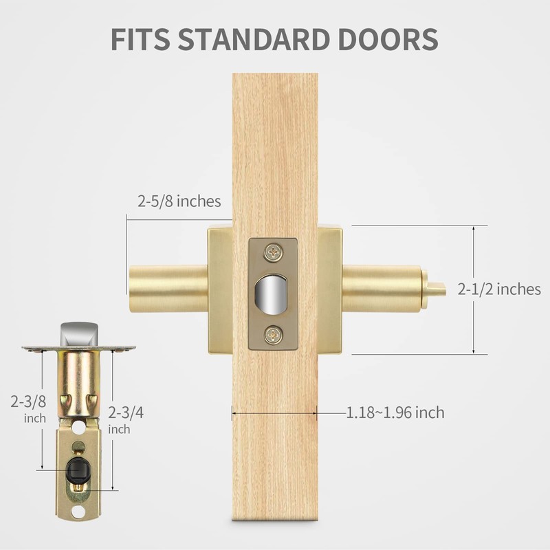 EHOMEWARE 6 Pack Door Handles, Satin Brass Door Knobs Privacy
