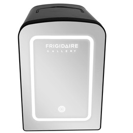 Frigidaire 12 in. 1 cu. ft. 9-Can 6-Liter Beauty Light Up Mini Refrigerator EFMIS209-BLACK includes 12v car adapter & 110v home power cord (Renewed)