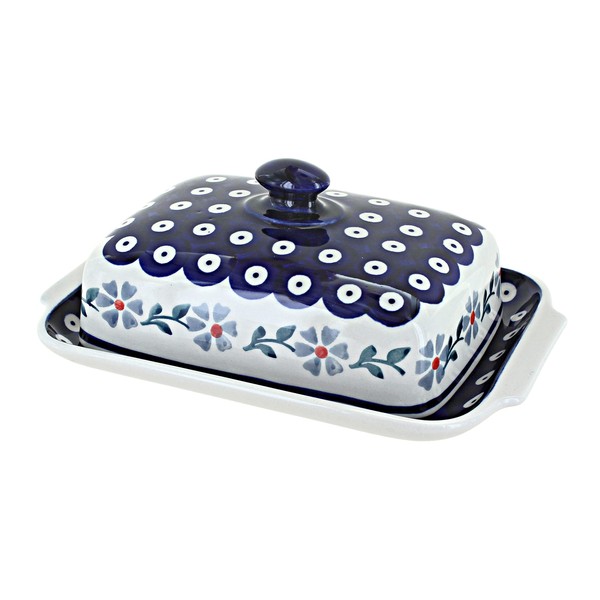 Blue Rose Polish Pottery Blue Violet Large Butter Dish