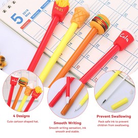 60Pcs Cartoon Gel Pens, 0.5mm Fun Food Gel Ink Pen Cartoon Stationery French Fries Coke Burger Ice Cream Pens School Kids Gift for Office School Desk Decor
