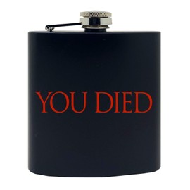 Crown Souls of the Dark "You Died" Game Inspired Design Stainless Steel Alcohol Flask, 6 Oz., Black