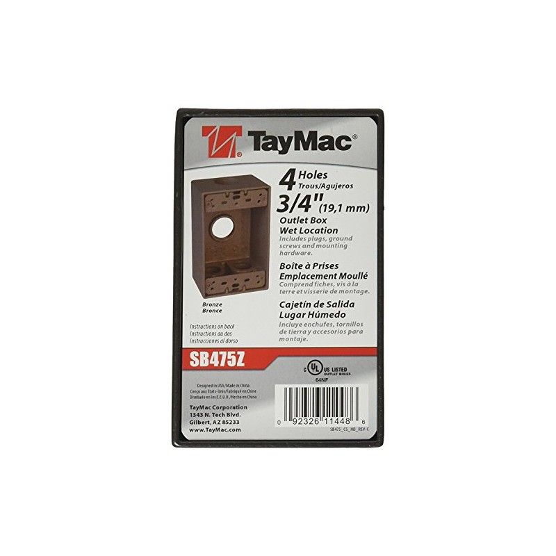 TayMac SB475Z Weatherproof Box, 1-Gang, (4) 3/4-Inch Outlets, Bronze