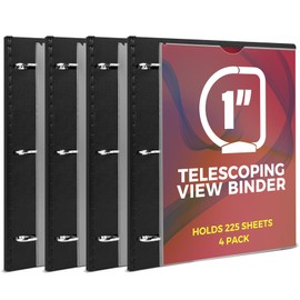 MAKHISTORY 1 Inch Telescoping 3 Ring Binder-4PCS, Flexible Binder with Customized Front Cover, Holds 225 Sheets, School Office Supplies, Black