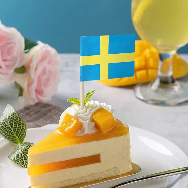 100PCS Sweden Swedish Toothpick Flags Decorations Small Cupcake Toppers Cocktail