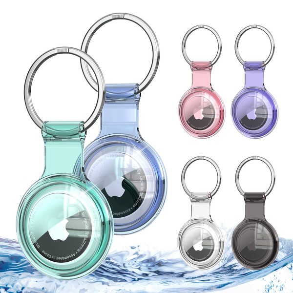 Alyvisun Airtag Holder [6 Pack], Full-Sealed Waterproof AirTag Keyring, Colored Transparency Airtag Case, 360-degree Protection