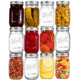 Ball Regular Mouth Mason Jars 16 oz. (12 Pack) - Pint Size Jars with Airtight Lids and Bands for Canning, Fermenting, Pickling, Meal Prep or DIY Decors and Projects Bundled with Peeknip Jar Opener
