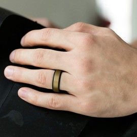 ROQ Silicone Rubber Wedding Ring for Men, Comfort Fit, Men's Wedding Band, Breathable Rubber Engagement Ring/Band, Step Edge, 8mm Wide 2mm Thick, 4 Pack, Black, Silver, Bronze, Size 14