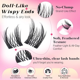 Lash Clusters Wispy Natural Eyelash Curler Eyelash Extensions 10-16mm Manga Lashes Clusters DIY Individual Lashes 144 Pcs with Soft Thin Band for Beginner by FANXITON