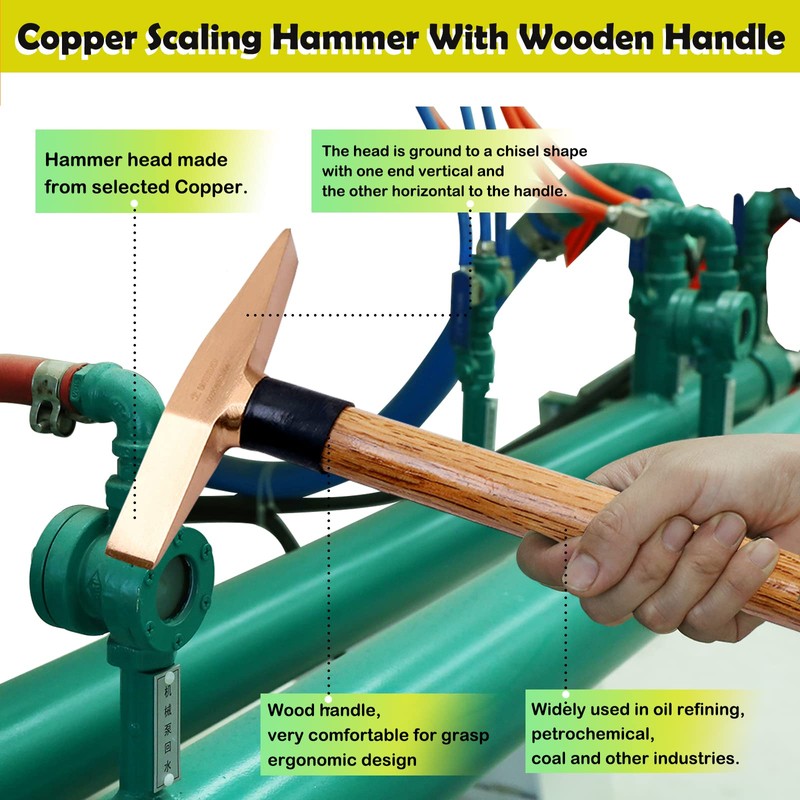 WEDO Copper Scaling Hammer,Chipping Hammer with Woodeng Handle,150g,13''330mm