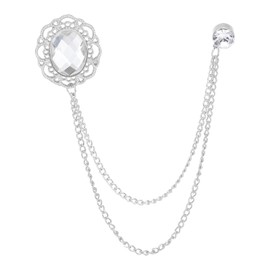 PATIKIL Rhinestone Chain Brooch Pins, Oval Rhinestone Tassel Chain Hanging Fashion Crystal Lapel Suit Pins for Women Men Clothes Dress Bouquet Coat Hat Bag, Silver Tone (White)