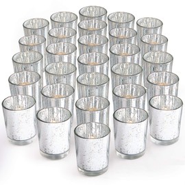LETINE Silver Votive Candle Holders Set of 36 - Speckled Mercury Silver Glass Candle Holder Bulk - Ideal for Halloween & Thanksgiving Decorations Indoor，Wedding Centerpieces，Home Decor