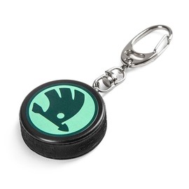Skoda 6U0087011A Key Fob Logo Emblem Pendant, Hard Rubber, Shape: Ice Hockey Puck, Green/Black, black, Classic