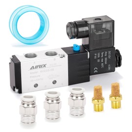 AIRIX 4V210-08 Pneumatic Solenoid Valve DC12V, 2 Position 5 Way, 1/4" NPT, Pilot-Operated Single Coil, Fast Response Electric Air Valve with Junction Box & Quick Connect Fittings