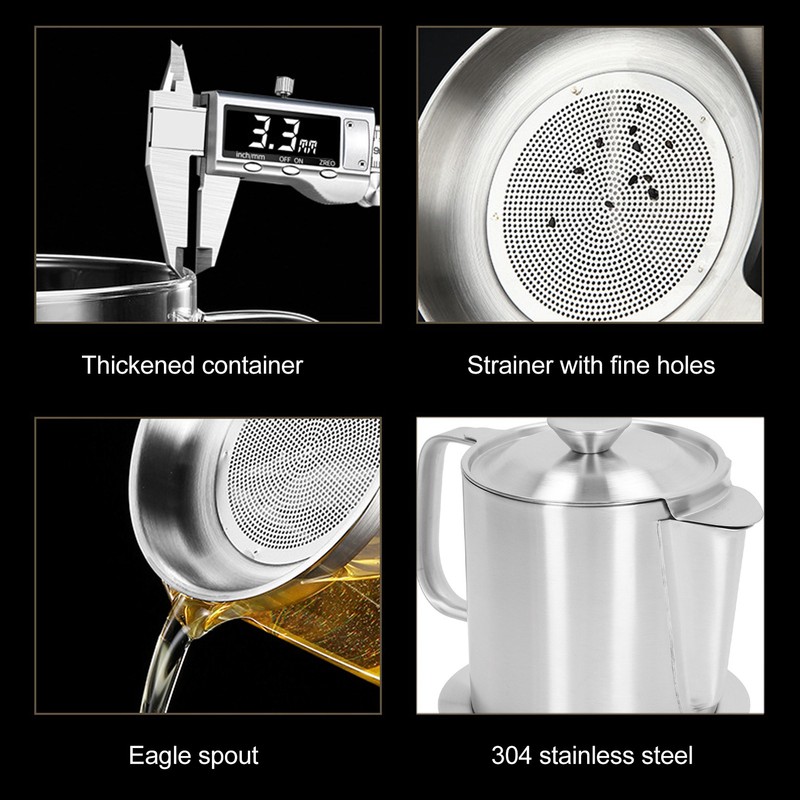 Grease Container 304 Stainless Steel Dustproof Large Capacity Fine Strainer