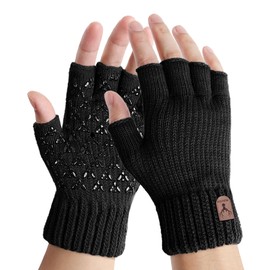 Mens Fingerless Gloves - Anti-Slip Thermal Knited Winter Gloves Soft Lining Half Finger Gloves for Outdoor Driving Cycling