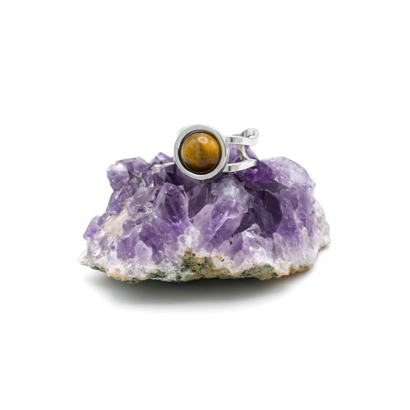 Miracles Minéraux Stainless Steel and Natural Stone Adjustable Ring, Natural