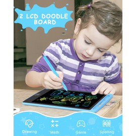 2 Packs LCD Writing Board for Children, Magic Board 8.5 Inches, Colourful Screen, Erasable Handwriting Pad, Educational Toy from 2 3 4 Years Girls Boys Gift Blue + Blue