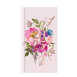 2025 Slim Week To View Vintage Flowers Diary, Hardback Week to View 2025 Diaries Full Year (Pink)