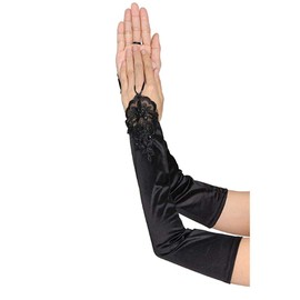 SUNTRADE Women's Lace Satin Bridal Party Fingerless Gloves Sequins Elegant (Black)
