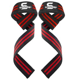SAWANS Lifting Straps Weight Lifting Wrist Support Fitness Padded Gym Durable Non-Slip Handles Neoprene Bodybuilding Dumbbell Power Deadlift Barbells Workout Strength Black Red