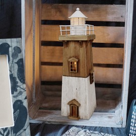 K KILIPES Wood Lighthouse Decorations for Home Nautical Theme Ornaments LED Lighthouse with Light Decor Rustic Lighthouse Beach Table Top Decor
