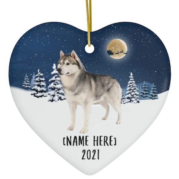 Grey Siberian Husky Dog Ornaments for 2024 Christmas Tree Personalized