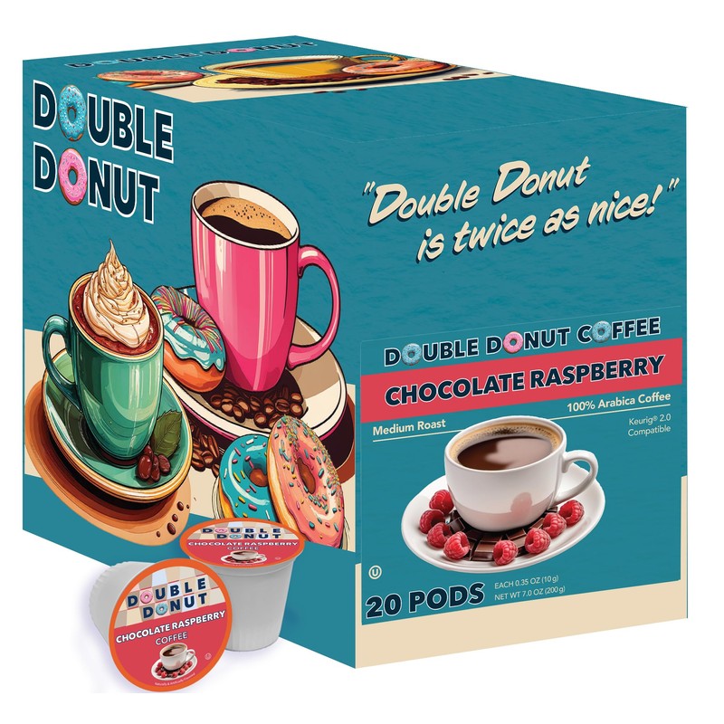 Double Donut Chocolate Raspberry Flavored Coffee Pods, Medium Roast Coffee,