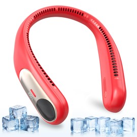 Namecute Portable Neck Fan,Personal Hands Free Bladeless Fan,360° Strong Cooling Fan,LED Display, 4-Speeds,6000mAh USB Rechargeable,Long Use Time,Wearable Fan,Gifts for Men Women Dad Mom (Red)