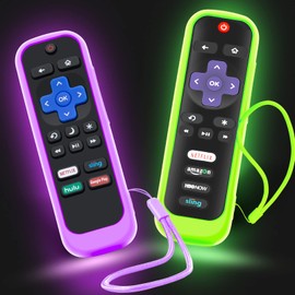 2Pack Case for Roku Remote, Cover for Hisense Roku TV Steaming Stick/Express Universal Replacement Controller Silicone Sleeve Skin Glow in The Dark Green and Purple