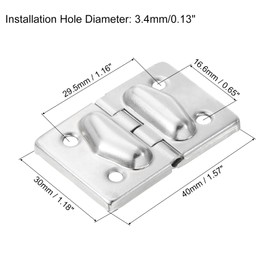 sourcing map 4Pcs Toolbox Suitcase Box Metal Hinges Support, 44x30mm Stainless Steel Lightweight Hinges for Home Door or Window, Cabinet, Tool Box, Silver