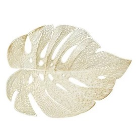 6Pcs Insulation Placemat Hollow Out Simulation Leaf Shape Heat Resistant PVC Table Mat for Kitchen Table Gold