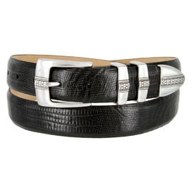 Brandon Italian Calfskin Genuine Leather Designer Golf Dress Belt 1-1/8"(30mm) Wide (Lizard Black, 32)